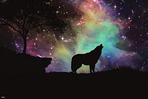 Wolf Silhouette Howling Galaxy Nebula Stars Poster Home Decor Print