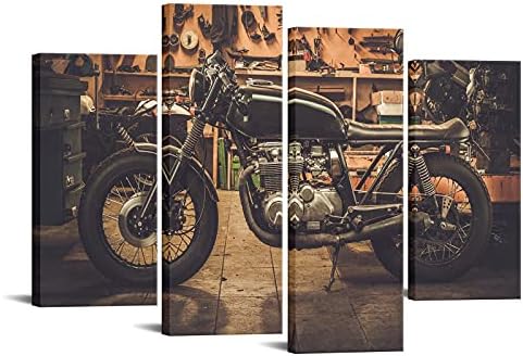 LevvArts 4 komad Vintage Canvas Wall Art Racing motocikl u garaži poster Print na platnu za uređenje dnevne