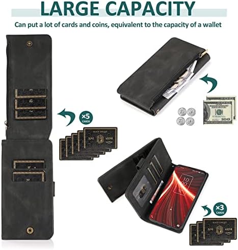 Kompatibilan sa TCL 10 5G uw Verizon Wallet Case kaljeno staklo zaštitnik ekrana i patentni zatvarač koža