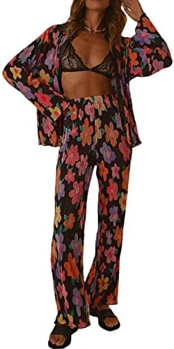Žene Ležerne prilike za 2 komada posteljina rever gumba Dugih rukava Pleted košulje na vrhu Labave hlače Y2K Outfits Streetwear