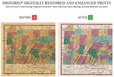 HISTORIX Vintage 1829 Pennsylvania državna karta - 24x36 inča Vintage karta Pennsylvania Wall Art-karta