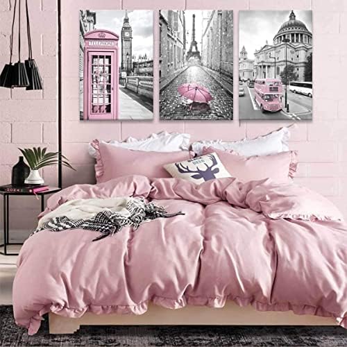 Paris dekor za spavaću sobu Pink Paris tema za djevojčice dekor spavaće sobe Eiffelov toranj dekor crno-bijeli
