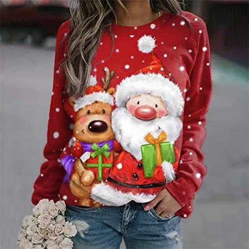 Ženski džemper bez kapuljača Božićni santa snjegovinski odštampani gornji pamučni pamučni zvezni set