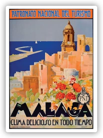 Squidddy Malaga Španija Vintage Travel - Vinil naljepnica za telefon za telefon, laptop, boca za vodu
