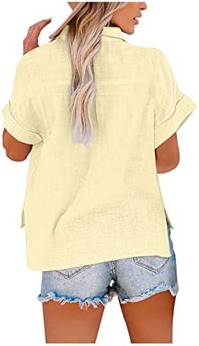 Ženske plus veličina gumba niz košulju nakupljena pamučna posteljina kratki rukav labav radno radnoj bluza