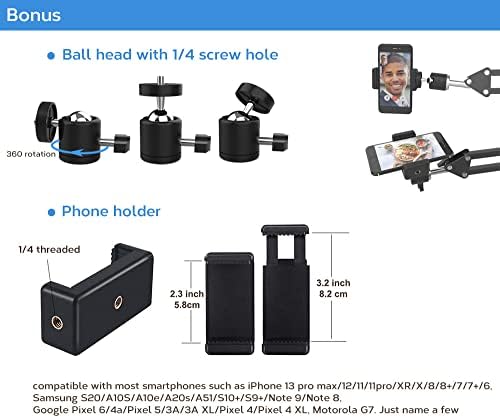 OVEROWOOD montiranje za kameru Web kamera zvona, fleksibilna preko glave za iPhone sa držačem telefona i kugličnim glavom, pribor za stol za telefon za snimanje video zapisa uživo