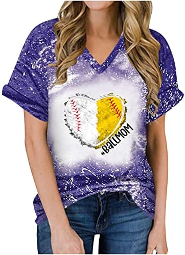 Baseball Heart Horce za ženske ležerne s kratkim rukavima s kratkim rukavima V-izrez za majicu za majicu