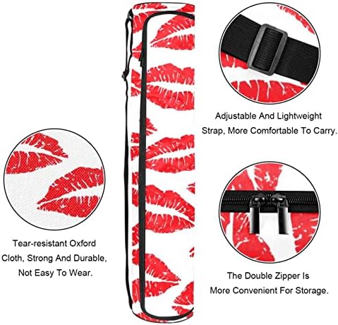 RATGDN Yoga Mat torba, ljubav seksi crvene usne uzorak Vježba Yoga Mat Carrier full-Zip Yoga Mat torba za